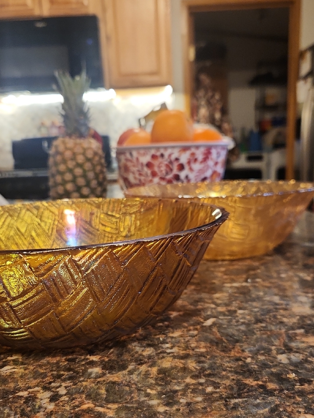 Indiana Glass Carnival bowls- Marigold Basketweave pattern
